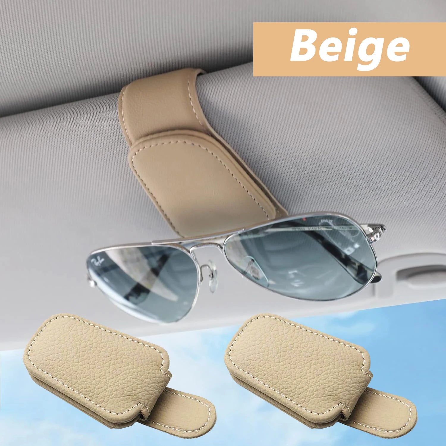 Magnetic Leather Sunglasses Holder – Car Sun Visor Glasses & Ticket Clip
