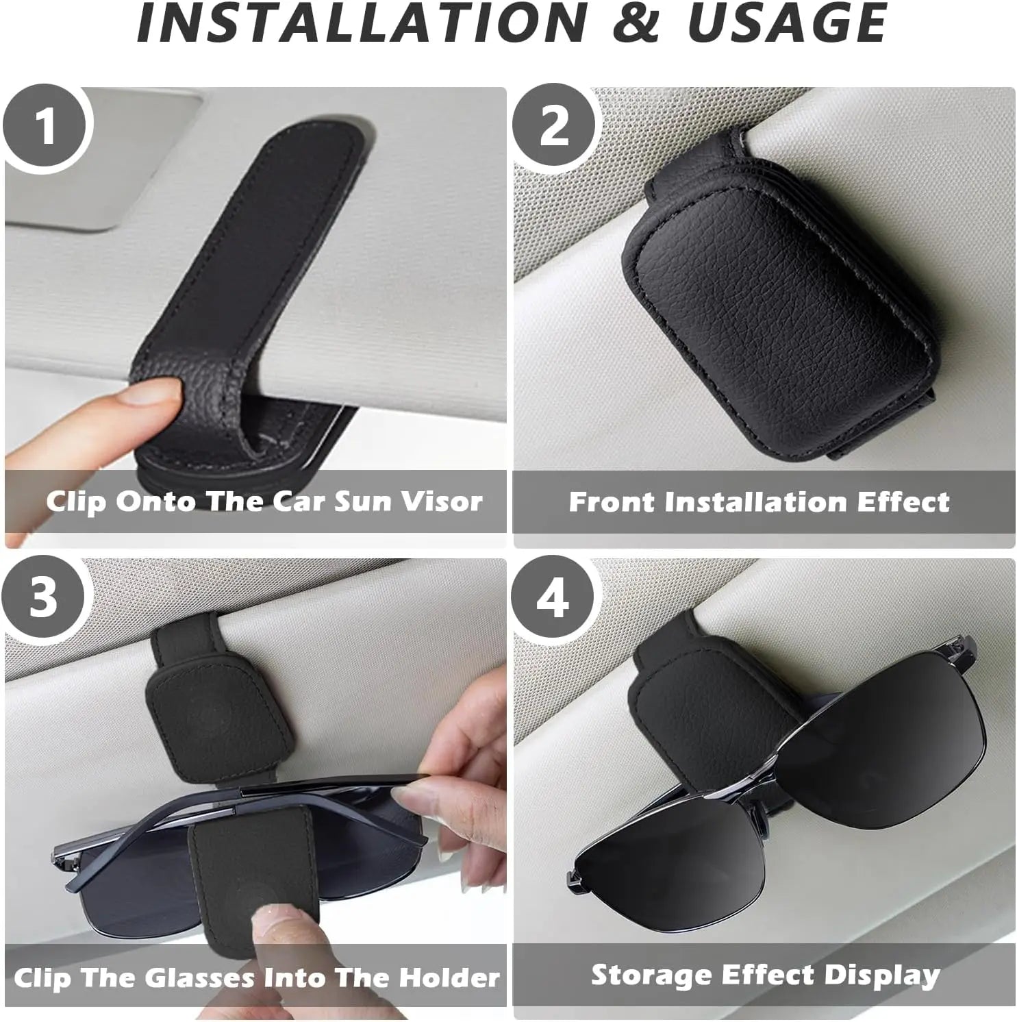 Magnetic Leather Sunglasses Holder – Car Sun Visor Glasses & Ticket Clip
