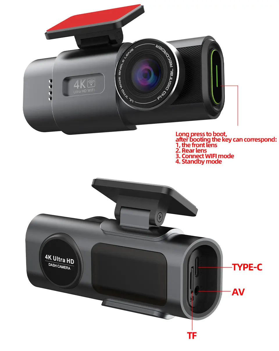 4K UHD Dash Cam – Wi-Fi, GPS & 24H Parking Monitor