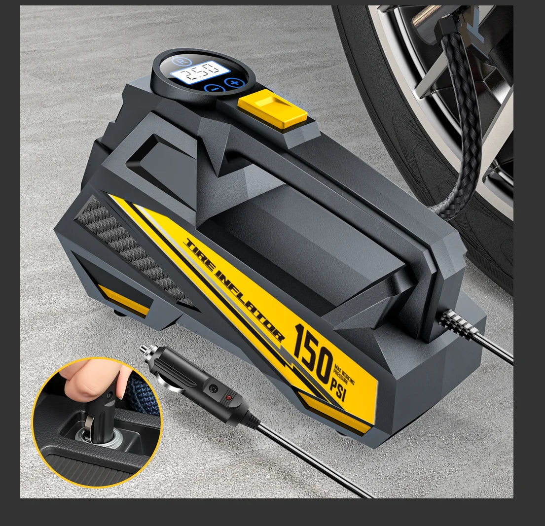 12V Portable Tire Inflator – 150 PSI Electric Air Compressor with LED Light