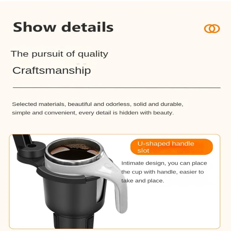 Car Cup Holder Expander with Snack Tray – 360° Adjustable Multi-Function Drink & Food Holder
