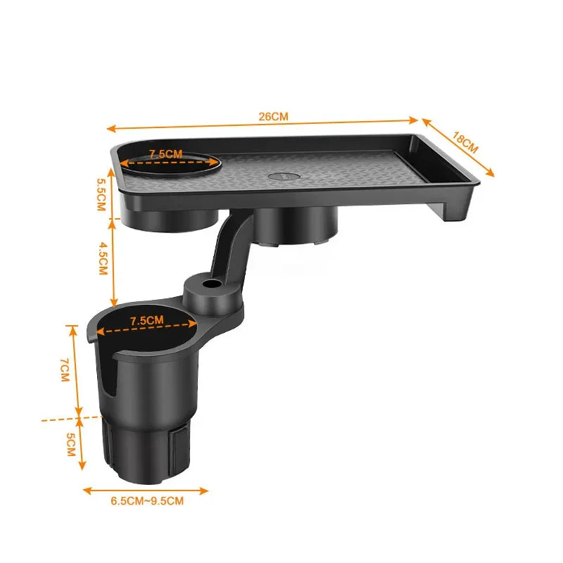 Car Cup Holder Expander with Snack Tray – 360° Adjustable Multi-Function Drink & Food Holder