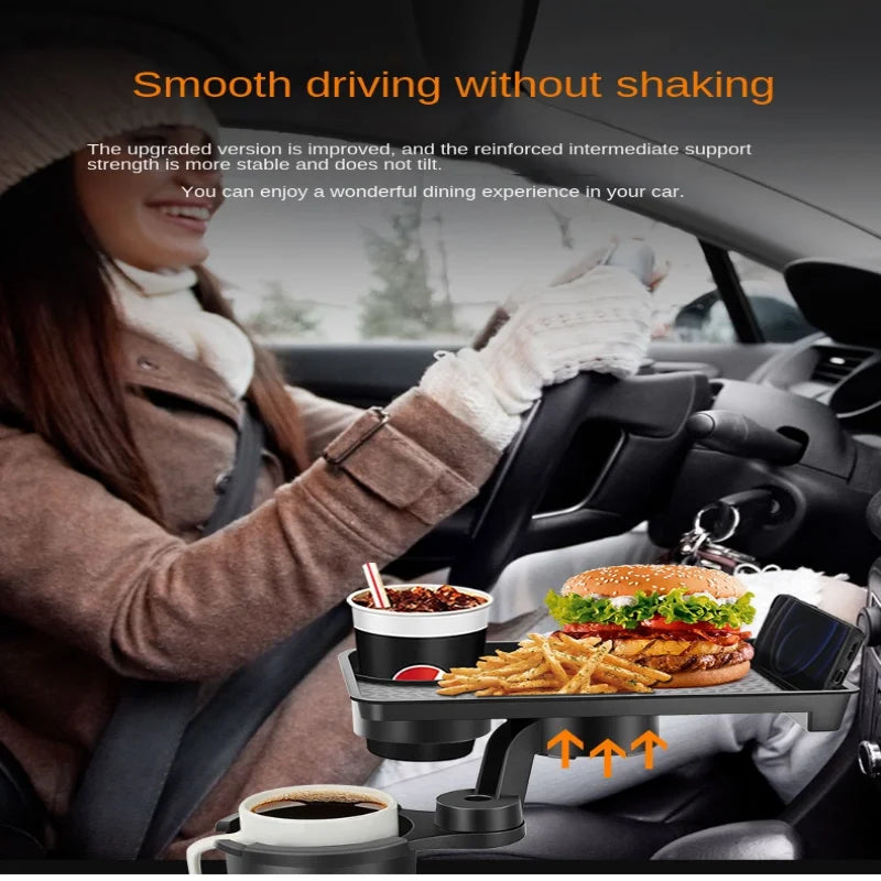 Car Cup Holder Expander with Snack Tray – 360° Adjustable Multi-Function Drink & Food Holder