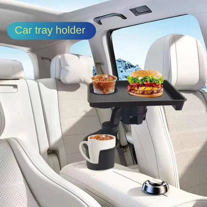 Car Cup Holder Expander with Snack Tray – 360° Adjustable Multi-Function Drink & Food Holder