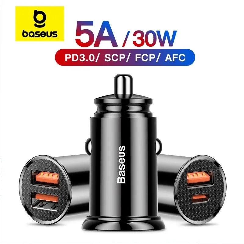 Baseus 30W USB Car Charger – PD & Quick Charge Fast Charging Adapter