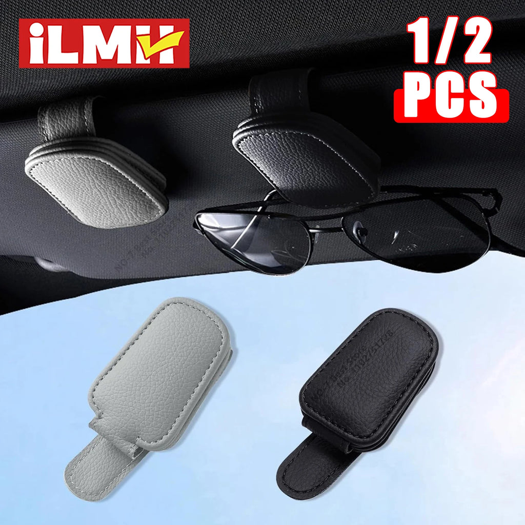 Magnetic Leather Sunglasses Holder – Car Sun Visor Glasses & Ticket Clip