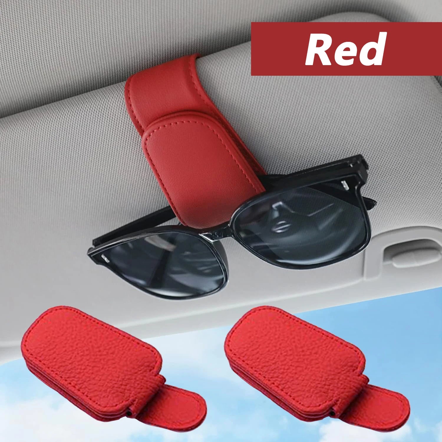 Magnetic Leather Sunglasses Holder – Car Sun Visor Glasses & Ticket Clip