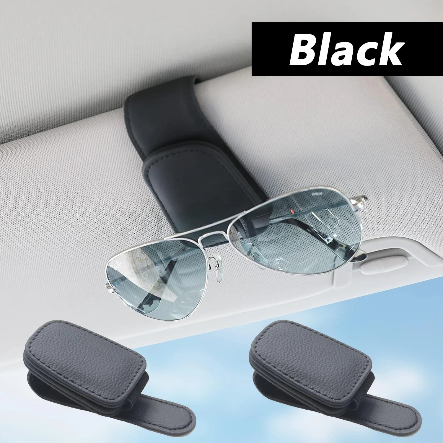 Magnetic Leather Sunglasses Holder – Car Sun Visor Glasses & Ticket Clip