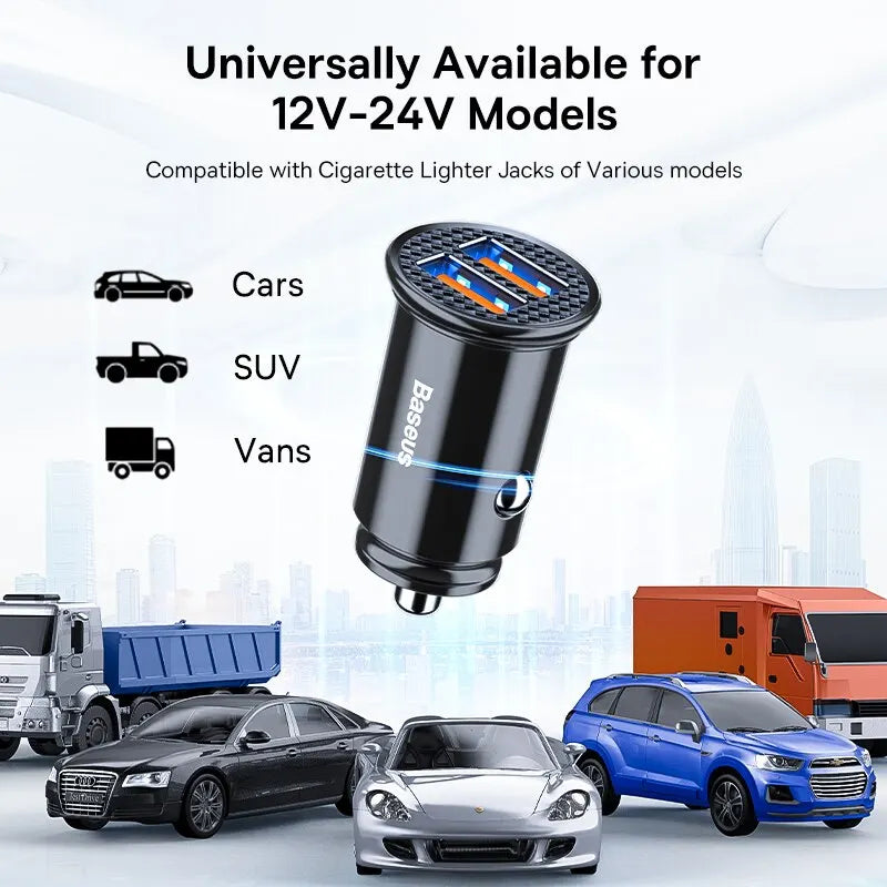 Baseus 30W USB Car Charger – PD & Quick Charge Fast Charging Adapter