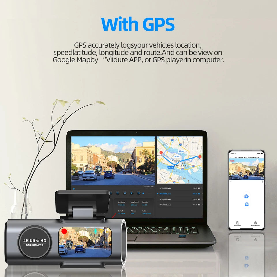 4K UHD Dash Cam – Wi-Fi, GPS & 24H Parking Monitor