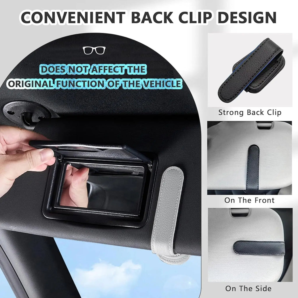 Magnetic Leather Sunglasses Holder – Car Sun Visor Glasses & Ticket Clip