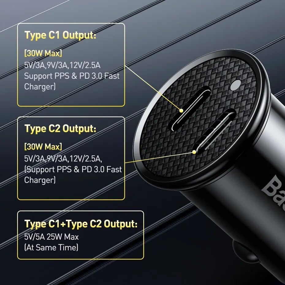Baseus 30W USB Car Charger – PD & Quick Charge Fast Charging Adapter