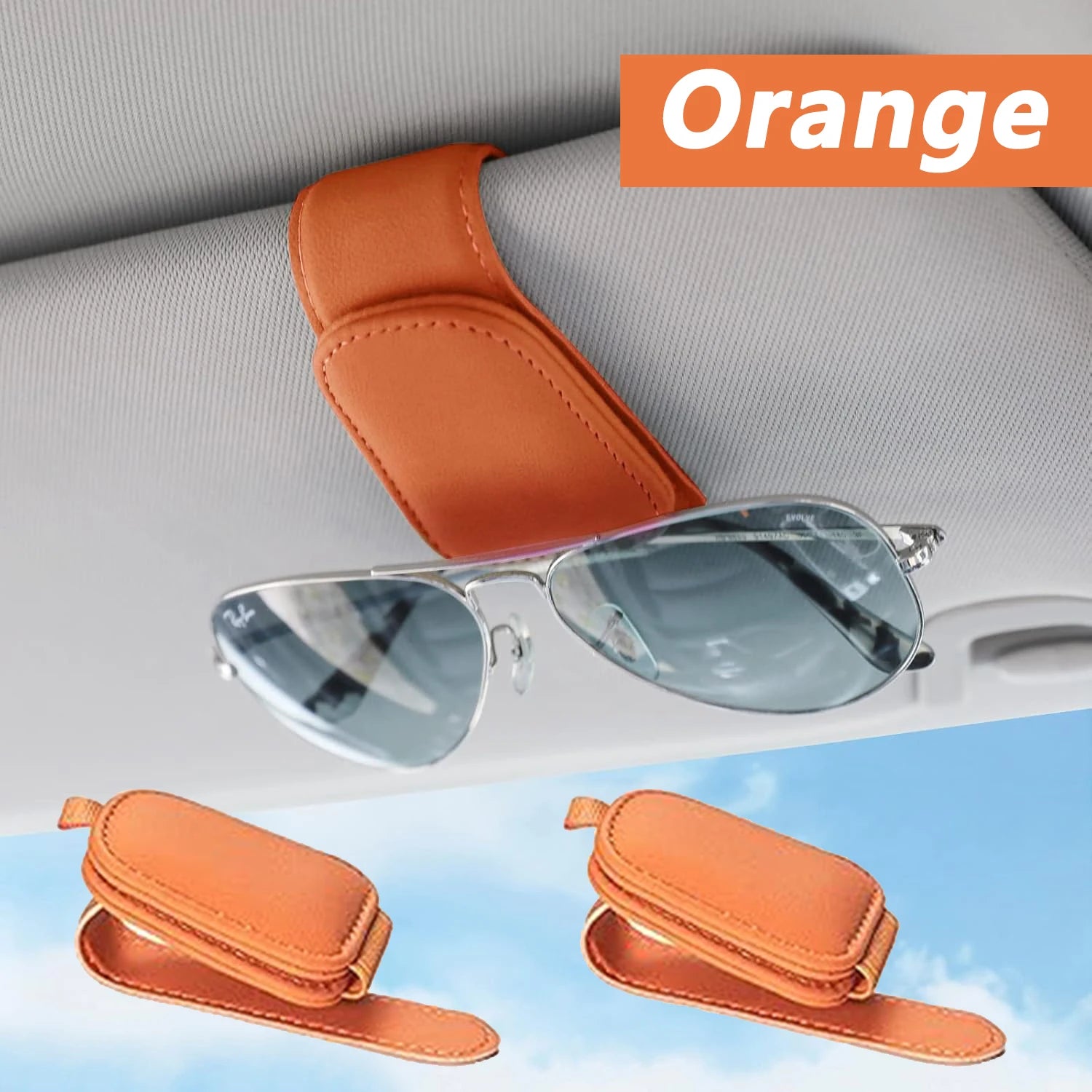 Magnetic Leather Sunglasses Holder – Car Sun Visor Glasses & Ticket Clip
