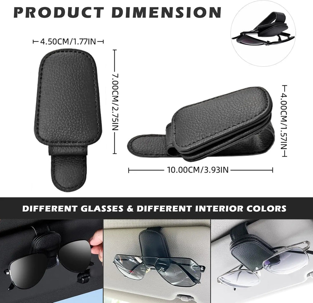 Magnetic Leather Sunglasses Holder – Car Sun Visor Glasses & Ticket Clip