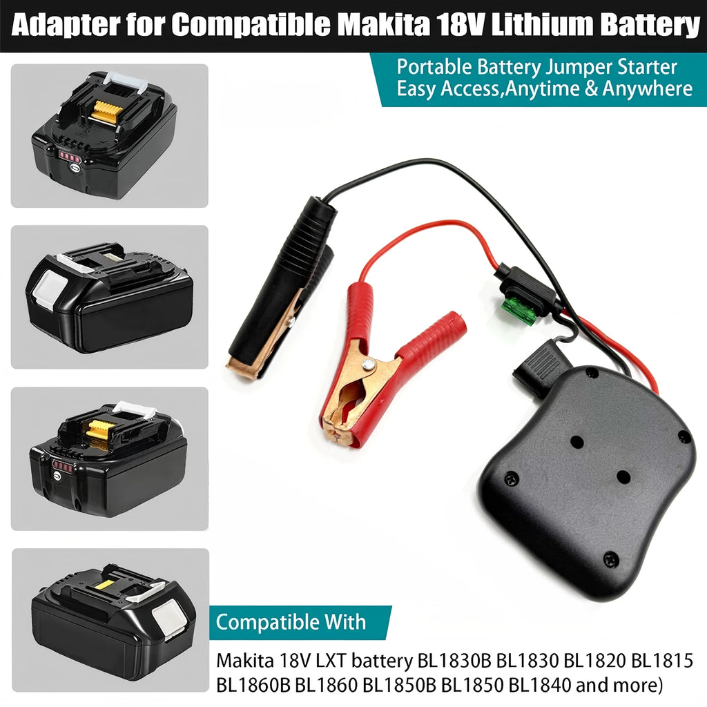 18V Battery Jump Starter Adapter – Emergency Car Booster Cable Converter for Makita, Milwaukee & DeWalt Batteries