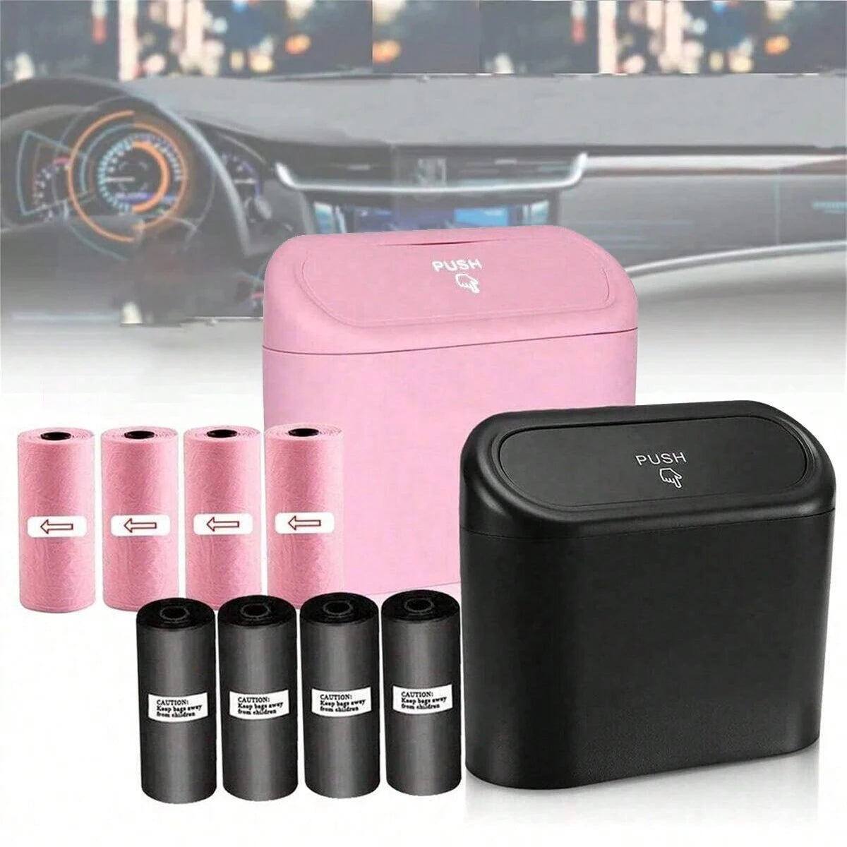 PREMIUM CAR TRASH CAN WITH LID & LEAK-PROOF GARBAGE BAGS