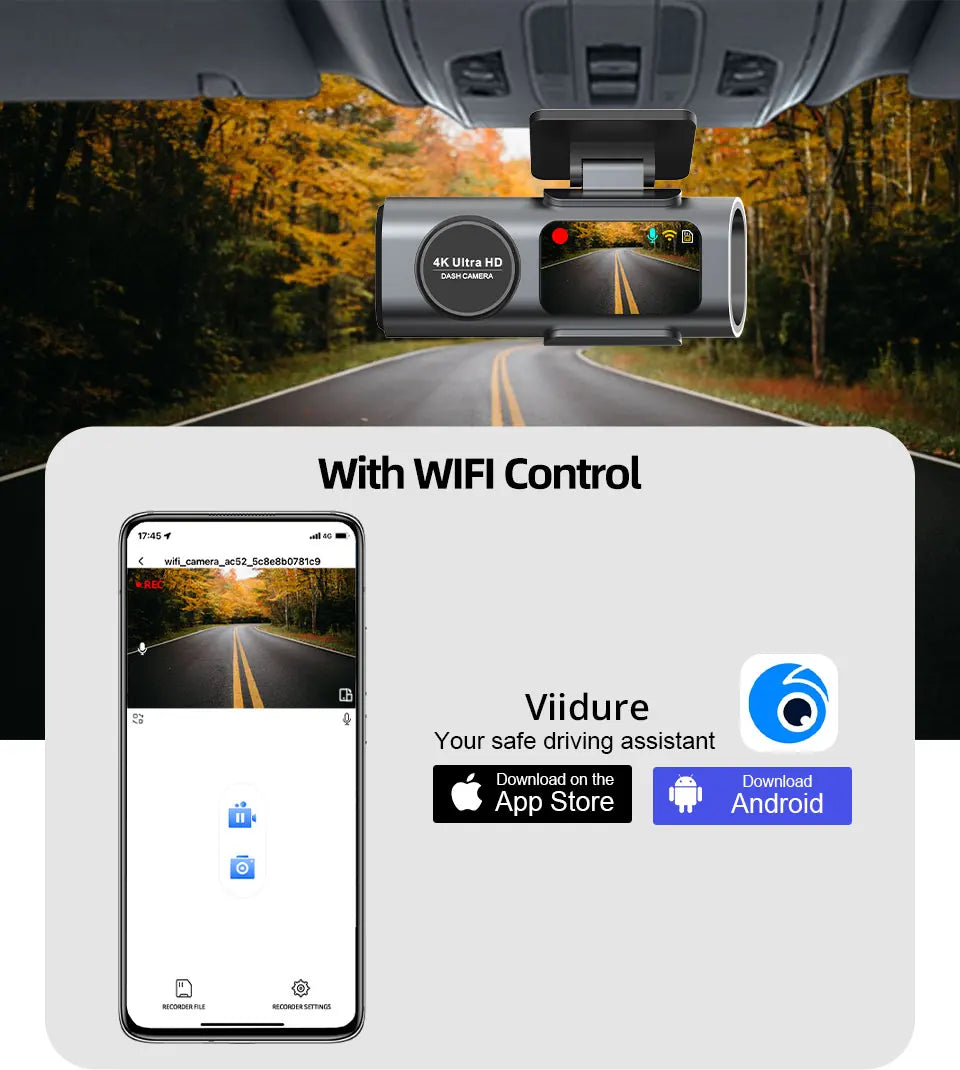 4K UHD Dash Cam – Wi-Fi, GPS & 24H Parking Monitor