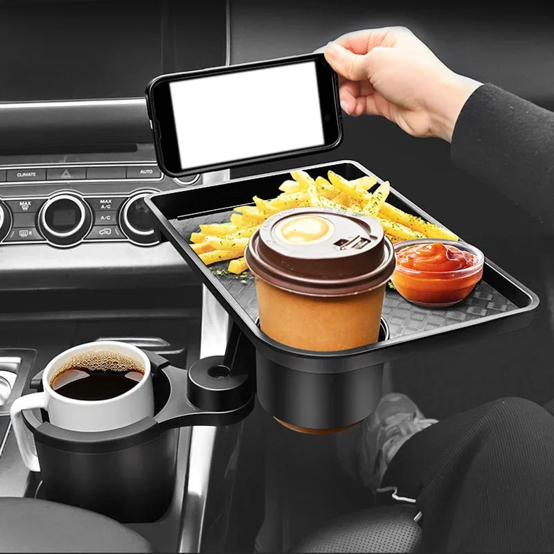 Car Cup Holder Expander with Snack Tray – 360° Adjustable Multi-Function Drink & Food Holder